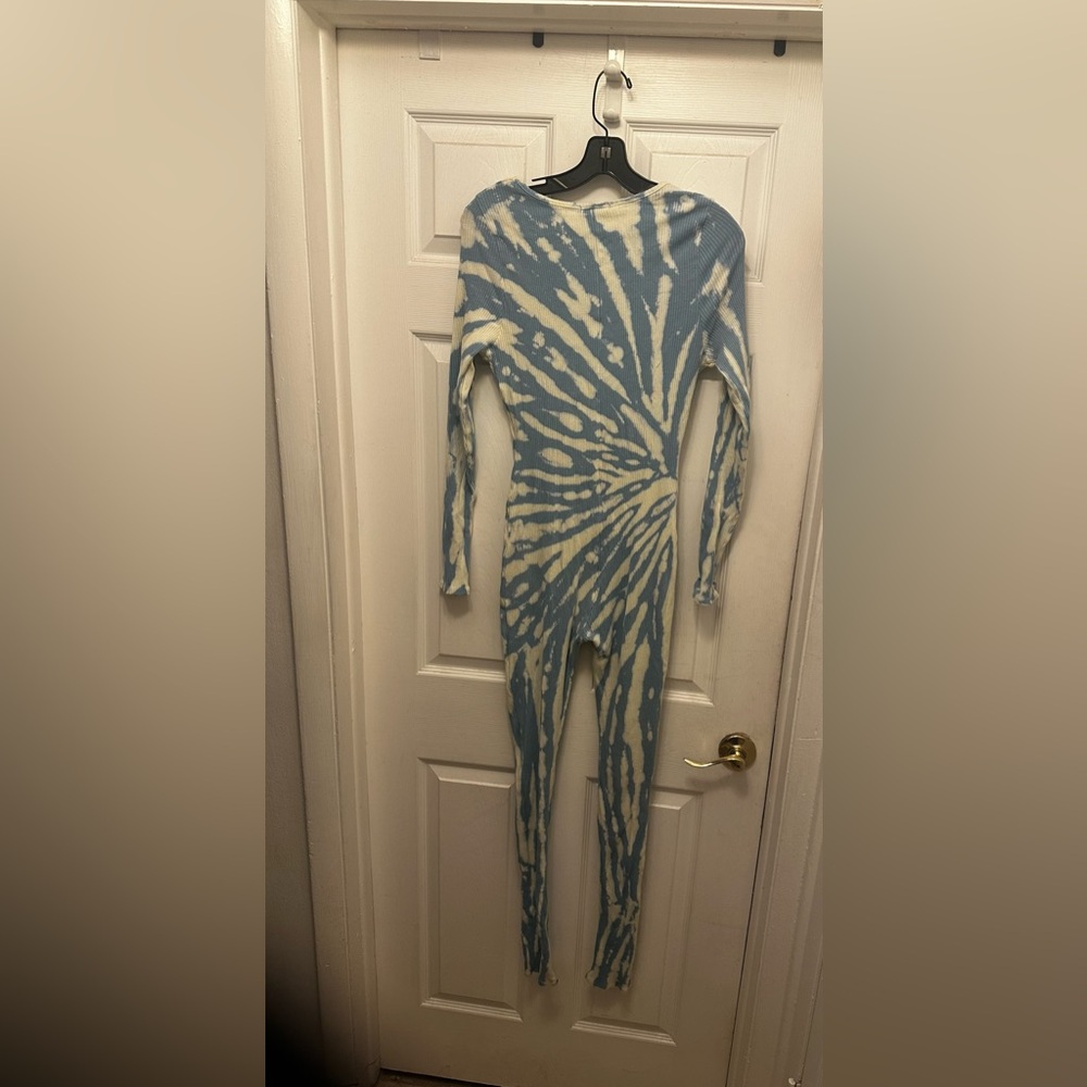 Fashion Nova Blue and Cream Tie-Dye Jumpsuit